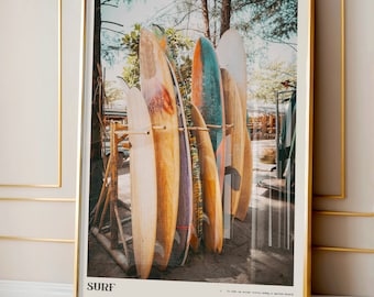 Surfboards Art Print: Beach House Coastal Decor
