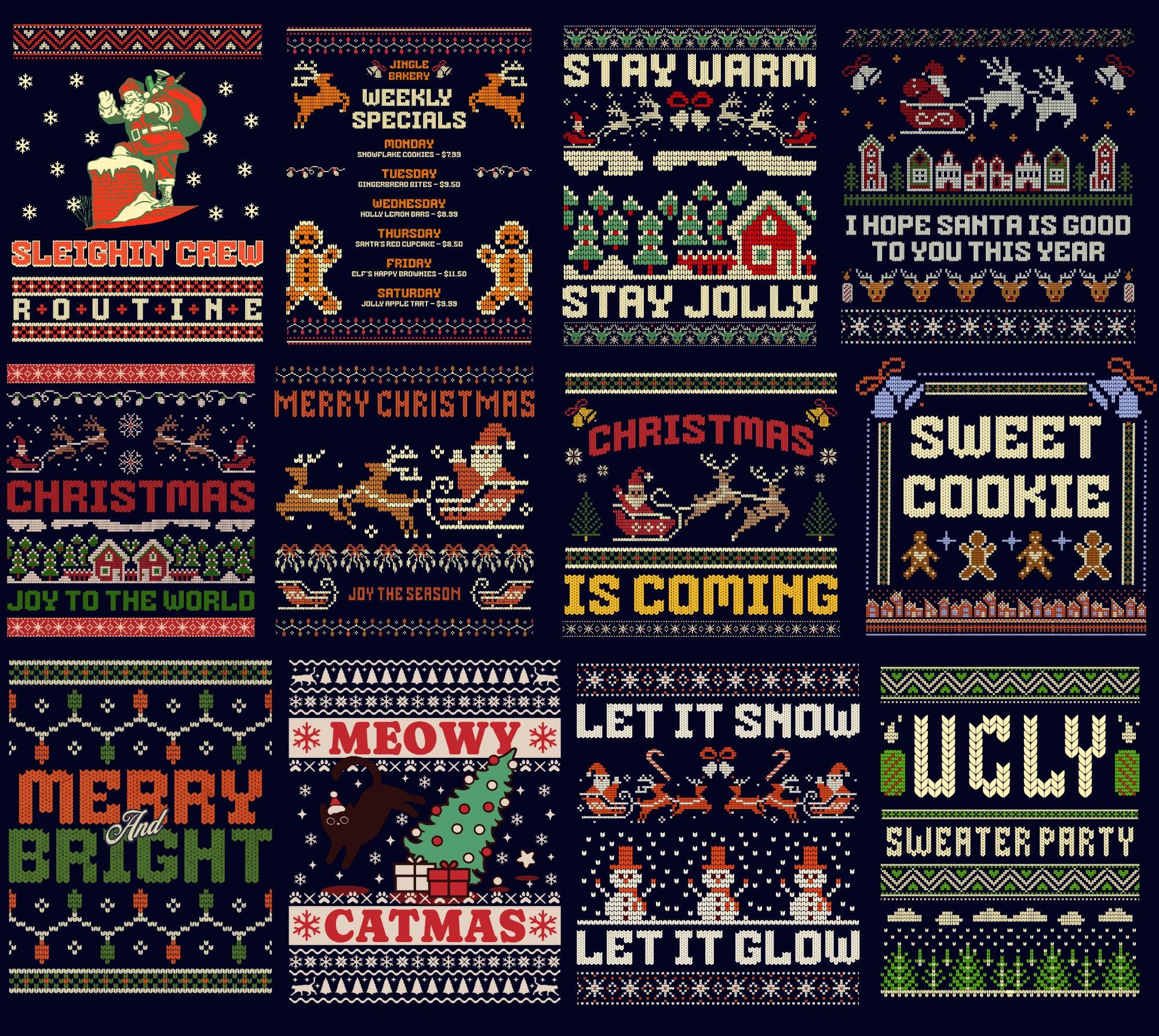 Ugly Christmas Sweaters PNG Bundle | 60+ Retro Designs, Holiday Clipart ...