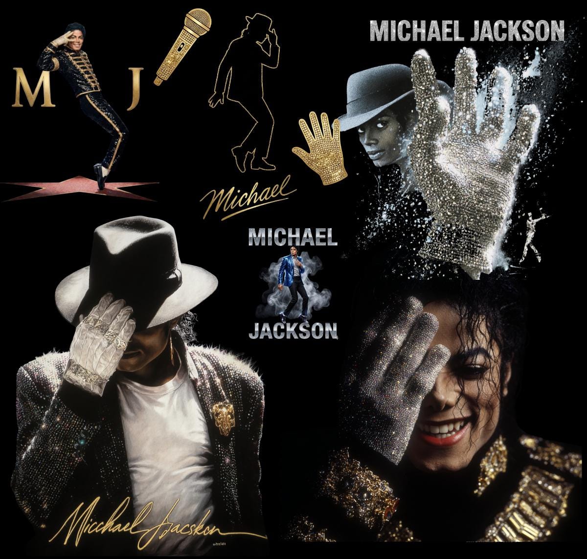 Michael Jackson Inspired PNG Bundle, Retro 80s Music Graphics