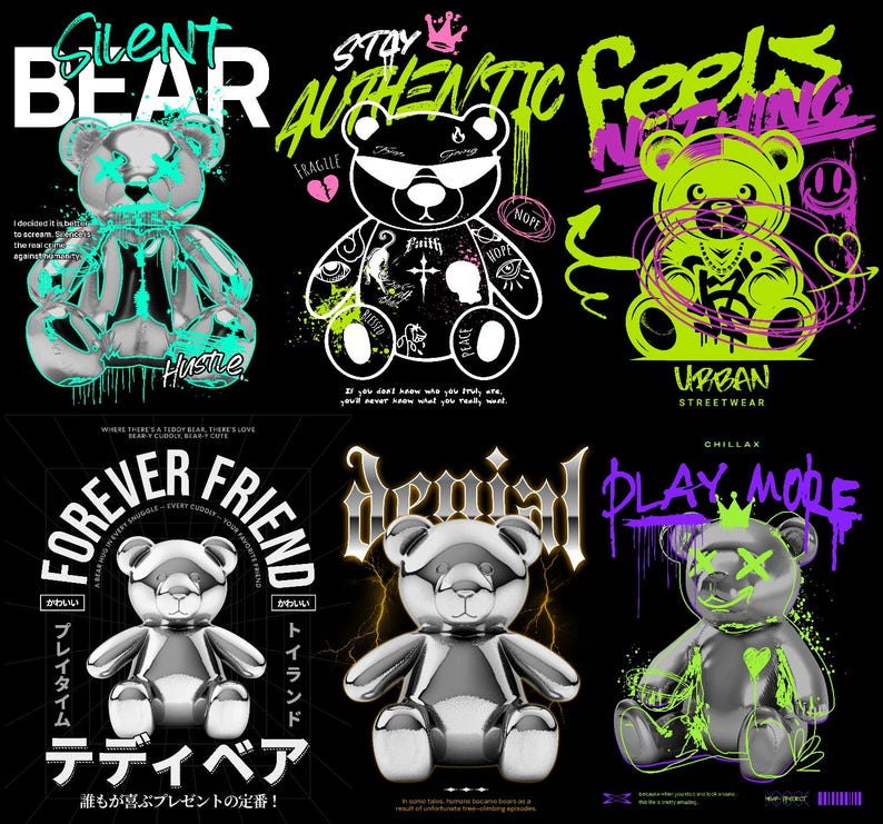 Nallebjörn Streetwear PNG-designer – Urban Hiphop-konst (digital nedladdning) bild 3
