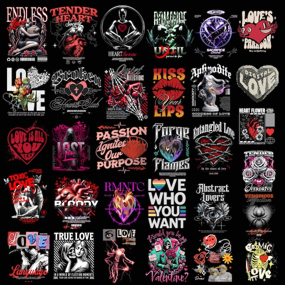 Exclusive Streetwear Love and Flower Design Bundle in PNG Format: The Ultimate T-Shirt Collection