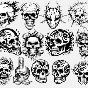 Skull Tattoo Art - Skeleton Digital Design | Digital Download | PNG, SVG Files | Graphic Design | Transparent Background