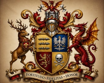 Custom Family Crest | Personalized Coat of Arms | Fantasy Heraldic Shield | Medieval Noble Family Emblem | Luxury Heraldry Logo