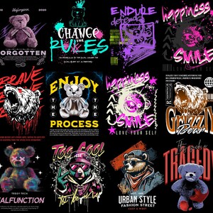 Nallebjörn Streetwear PNG-designer – Urban Hiphop-konst (digital nedladdning) bild 4