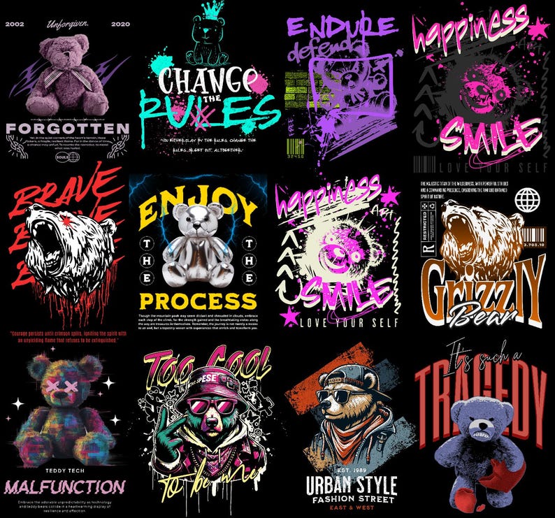 Nallebjörn Streetwear PNG-designer – Urban Hiphop-konst (digital nedladdning) bild 4