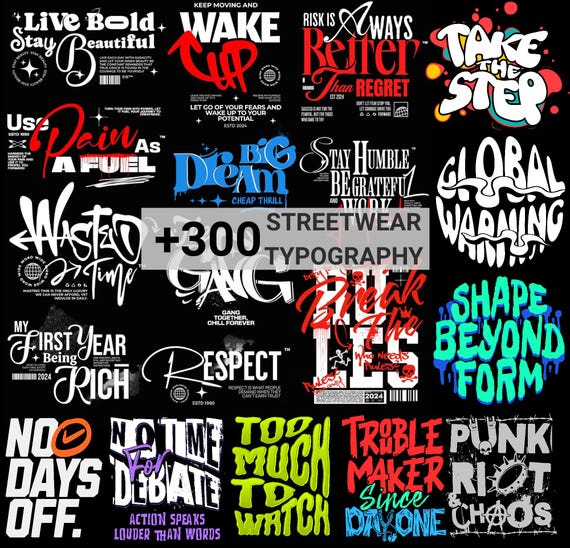 300+ Streetwear Typography Designs | Digital Prints PNG