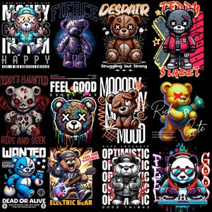 Bear Streetwear T-Shirt Designs - Perfect Urban Hip Hop Teddy Bear Designs in PNG Format for Your Stylish Looks!