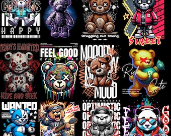 Bear Streetwear T-Shirt Designs - Perfect Urban Hip Hop Teddy Bear Designs in PNG Format for Your Stylish Looks!