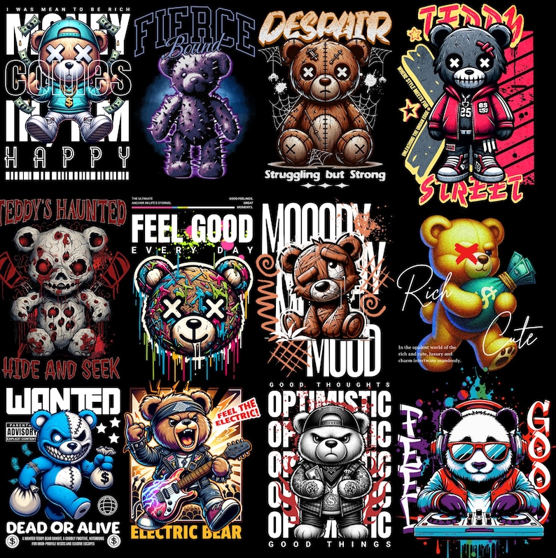Nallebjörn Streetwear PNG-designer – Urban Hiphop-konst (digital nedladdning) bild 1