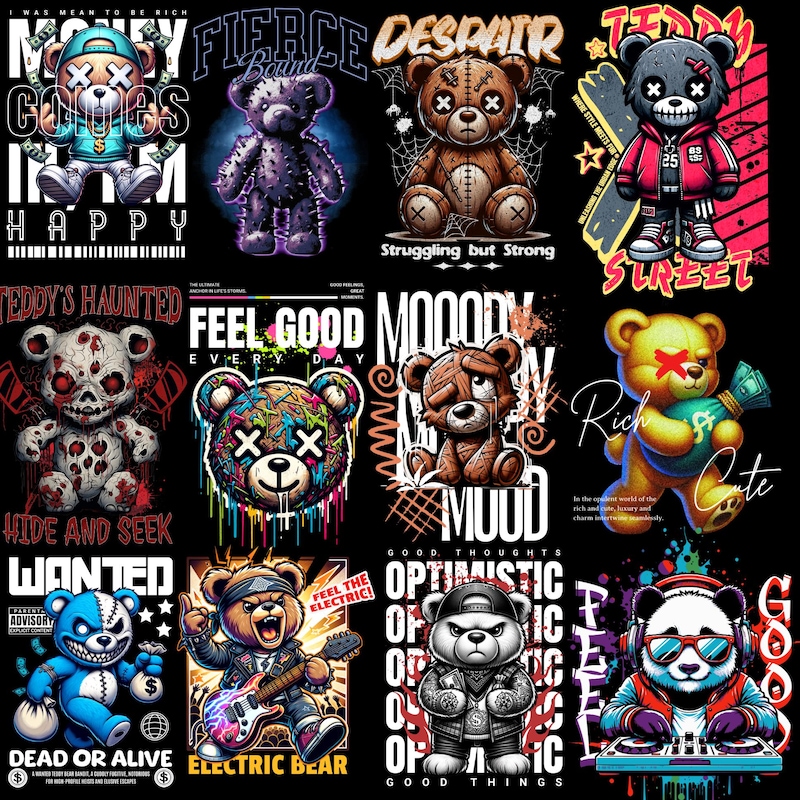 T-shirt Uomo In Cotone Gildan 5000 Con Stampa 'An Urban Teddy Bear' - Nero - Foto 5
