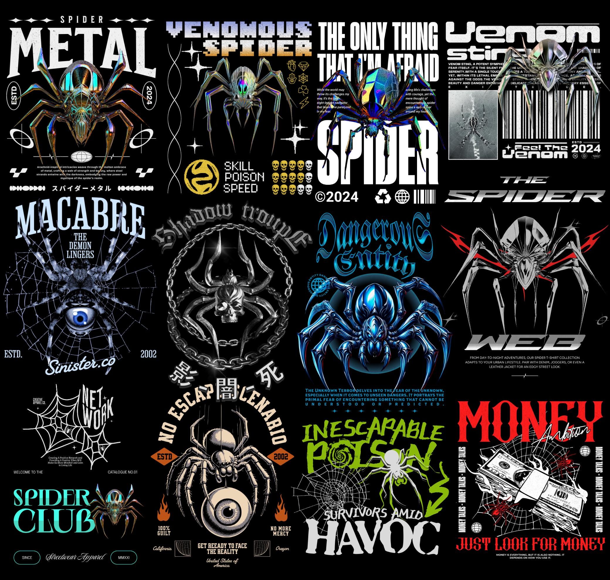 Spider Streetwear PNG Designs, Y2K Urban Graphics (digital