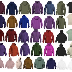 May include: A collection of 40 hooded sweatshirts in a variety of colours, including black, white, red, blue, green, purple, and brown. The sweatshirts are all made from a soft, comfortable fabric and feature a classic hoodie design.