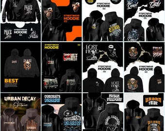 Modern Streetwear PNG Set , Streetwear Front and Back Apparel Designs,Urban T-shirt designs bundle