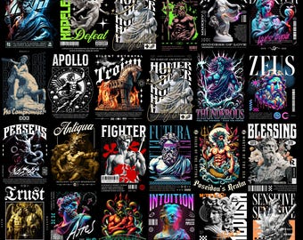 Chrome Y2K Streetwear Designs,  Greek Mythology T-Shirts, and Digital Art for Trendy Gifts