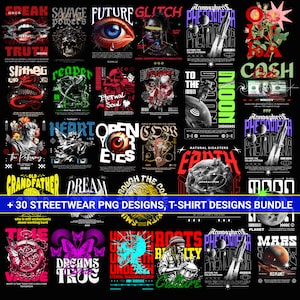 Explore captivating Streetwear designs in PNG format, a bundle of T-shirt designs, and a bundle of Streetwear designs