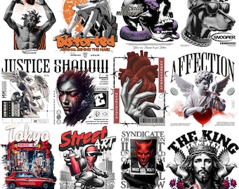 Streetwear T-Shirt Designs Bundle: PNG Graphics (30+ Files)