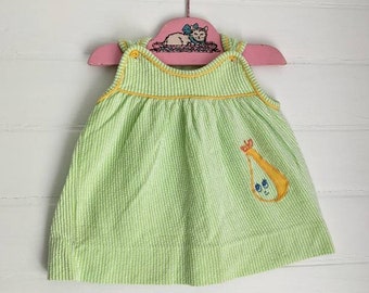 Vintage Carter's Baby Girl Dress with Pear | Striped Terry Cloth Seersucker | Sleeveless Summer Sundress | Size 6 months 6 mo