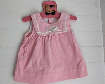 Vintage Winter Pink Corduroy Baby Dress | Snowman Snow | Size 9 - 12 Month