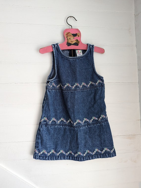 Vintage Y2K Denim Girls Dress | Navy Sleeveless With Flower Embroidery |  Gymboree | Size 3T - Etsy