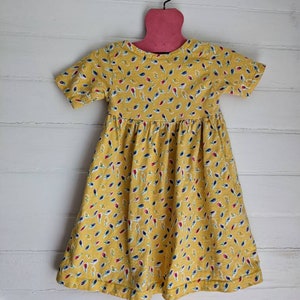 Vintage 90s Yellow Girls Dress Flower Floral Short Sleeve Summer Flap Happy Size 18 24 Months image 3