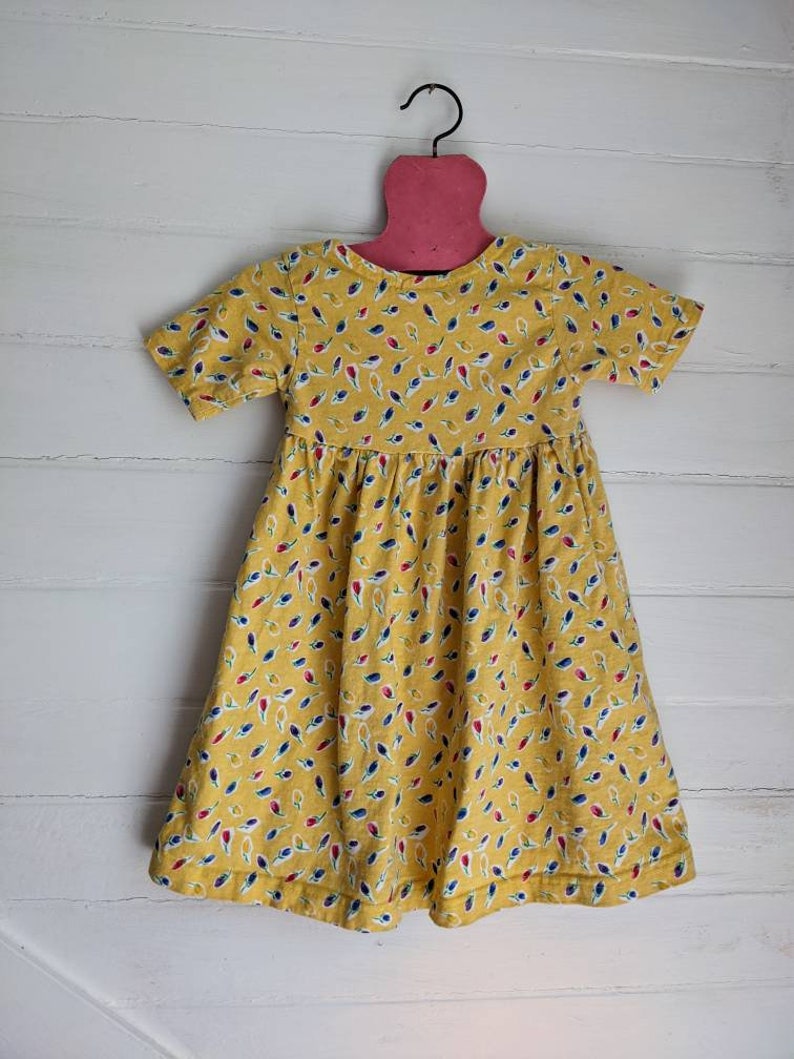 Vintage 90s Yellow Girls Dress Flower Floral Short Sleeve Summer Flap Happy Size 18 24 Months image 3