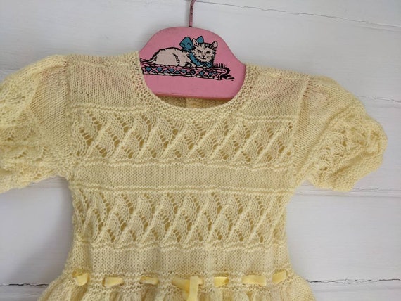 Vintage Hand-knit Toddler Girls Yellow Dress | Si… - image 3