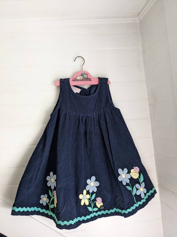 Vintage 90s Corduroy Girls Dress | Navy Sleeveless