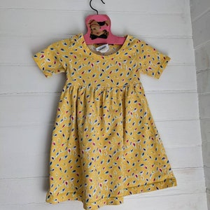 Vintage 90s Yellow Girls Dress Flower Floral Short Sleeve Summer Flap Happy Size 18 24 Months image 1