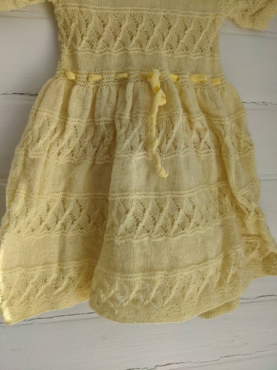 Vintage Hand-knit Toddler Girls Yellow Dress | Si… - image 5