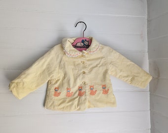 Vintage '50s Baby Jacket with Kittens | Yellow infant Coat | Embroidered Cats | Size 6-9 month