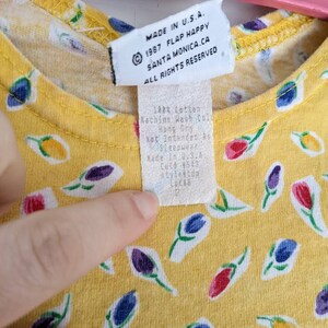 Vintage 90s Yellow Girls Dress Flower Floral Short Sleeve Summer Flap Happy Size 18 24 Months image 5