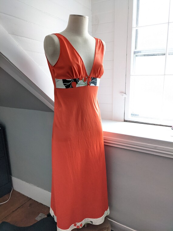 1970's Orange Lingerie Maxi Nightgown Medium