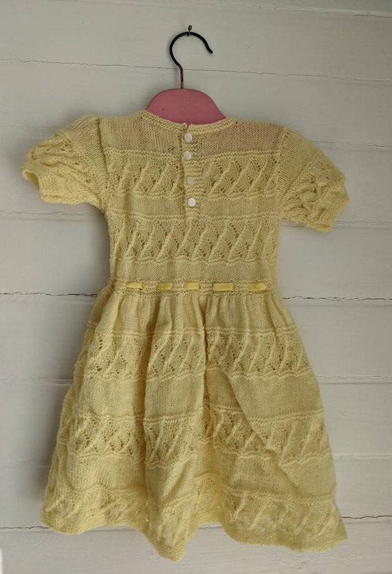 Vintage Hand-knit Toddler Girls Yellow Dress | Si… - image 7