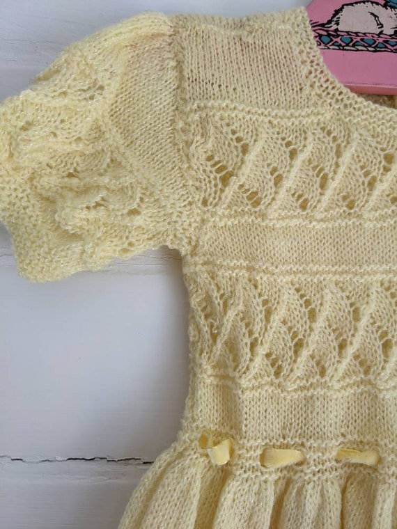 Vintage Hand-knit Toddler Girls Yellow Dress | Si… - image 2