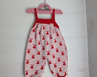 Vintage 50s Baby Toddler Romper | Red and White Knit Bunny | Size 6-9 months