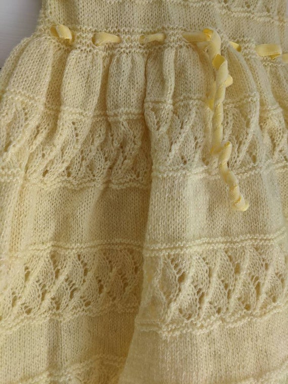 Vintage Hand-knit Toddler Girls Yellow Dress | Si… - image 6