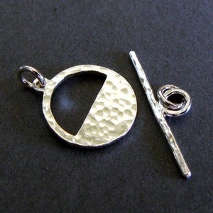 Dainty Half Circle toggle clasp handmade sterling silver or 14k gold filled. Hammered 12mm necklace bracelet closure. AGB jewelry findings.