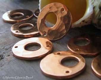 Copper jewelry findings. Handmade 16mm thick quality artisan disc links. Random placed holes. AGB Adriano 2 Pieces. Made to order.