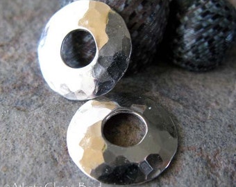 Large hole bead caps 13mm hammered artisan jewelry findings. Sterling silver, copper or 14k gold filled. AGB Flashy 2 pieces