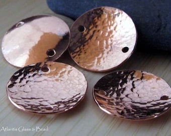 Copper hammered domed discs.  You choose size and how may holes. Handcrafted jewelry components. AGB findings