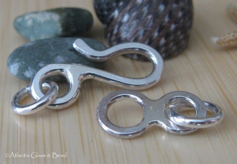Sturdy hook clasp set. Artisan handmade for necklaces or bracelets. Sterling silver with multiple finish options. AGB Skylla image 1