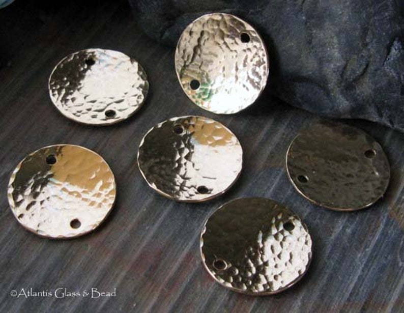 Hammered 14k gold filled discs for jewelry making. You choose size and how many holes. Earring findings. AGB set of discs. image 5