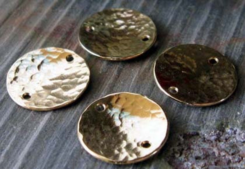 Hammered 14k gold filled discs for jewelry making. You choose size and how many holes. Earring findings. AGB set of discs. image 4