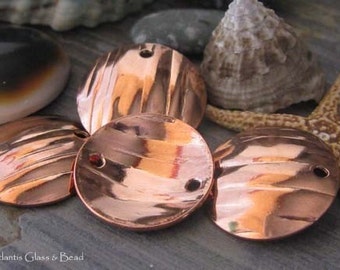 Copper wood grain discs artisan jewelry findings textured circles. You choose size and how many holes. AGB 2 pieces