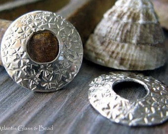 AGB artisan sterling silver jewelry findings stamped bead caps 13mm Seeing Stars 2 pieces