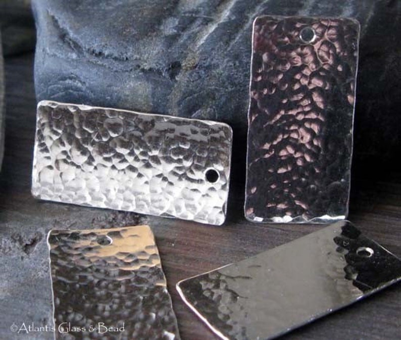 Hammered rectangle jewelry findings. Sterling silver or 14k gold filled necklace pendant or earring drops. Artisan AGB Tethys 2 pieces image 2