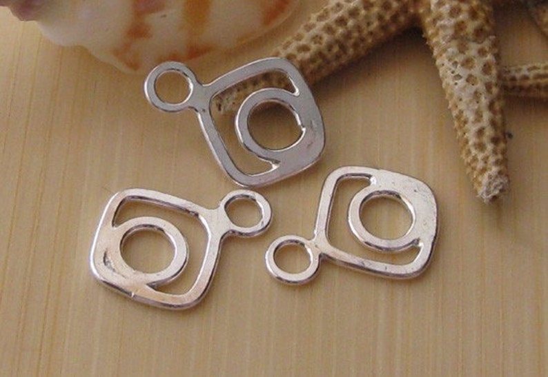 AGB artisan sterling silver jewelry findings circle in square Lilly drops 2 pieces image 3