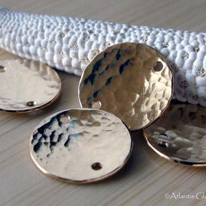 Hammered 14k gold filled discs for jewelry making. You choose size and how many holes. Earring findings. AGB set of discs. image 9