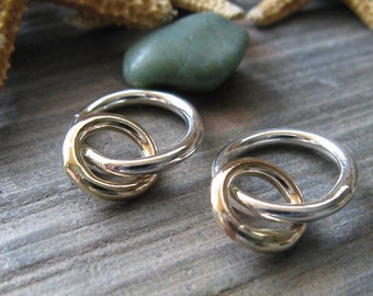 Mixed metal interlocking rings sterling silver & 14k gold-filled artisan quality jewelry findings AGB Momus 2 pieces
