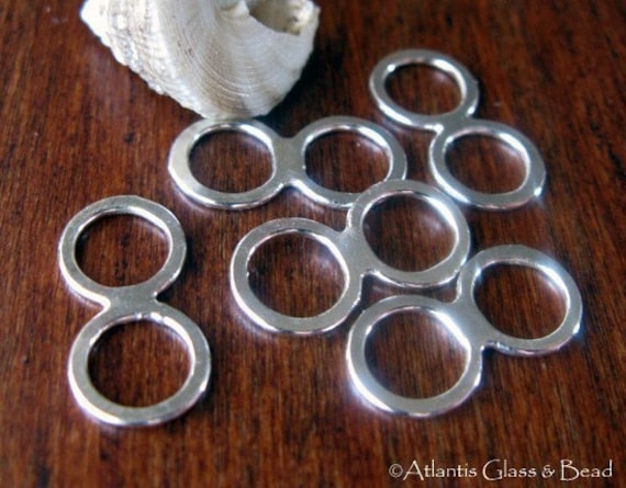 Connected ring findings. Polished or oxidized sterling silver. Artisan handmade double links for jewelry making. AGB Ambrosia 2 pieces